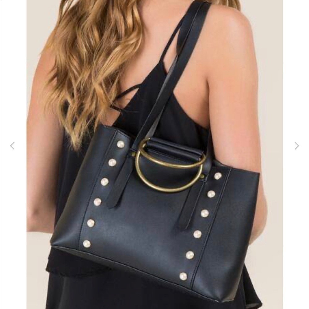 Anthropologie Black Vegan Leather Jillian Pearl Mini Tote